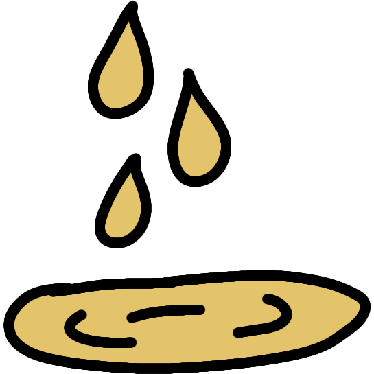 three yellow droplets representing pee falling into a puddle